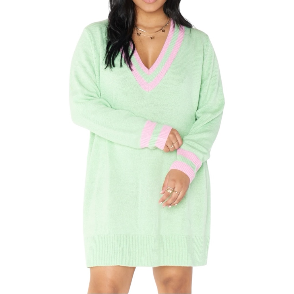 Show Me Your Mumu Hartford Sweater Dress Mint Green Pink Trim Oversized Xxl